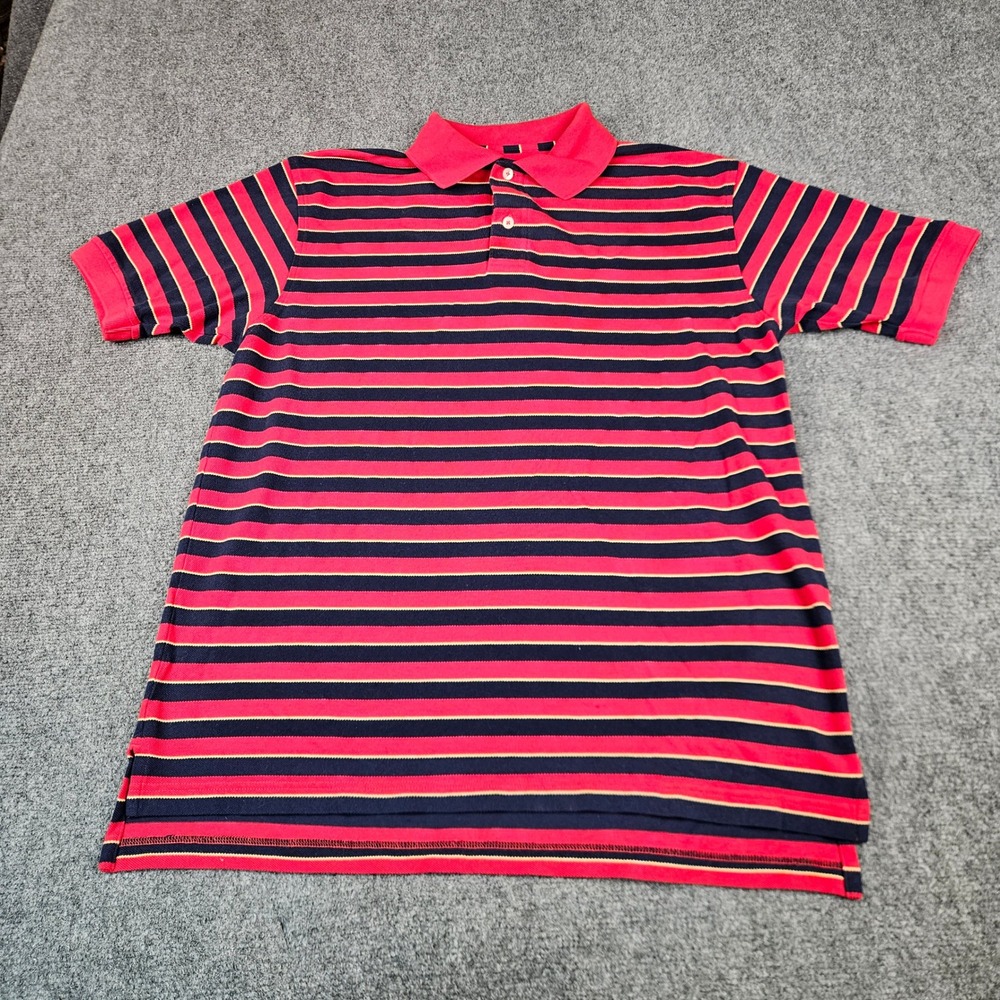 Austin Clothing Co Mens Small Red Navy Striped Cotton Short Sleeve Polo Shirt